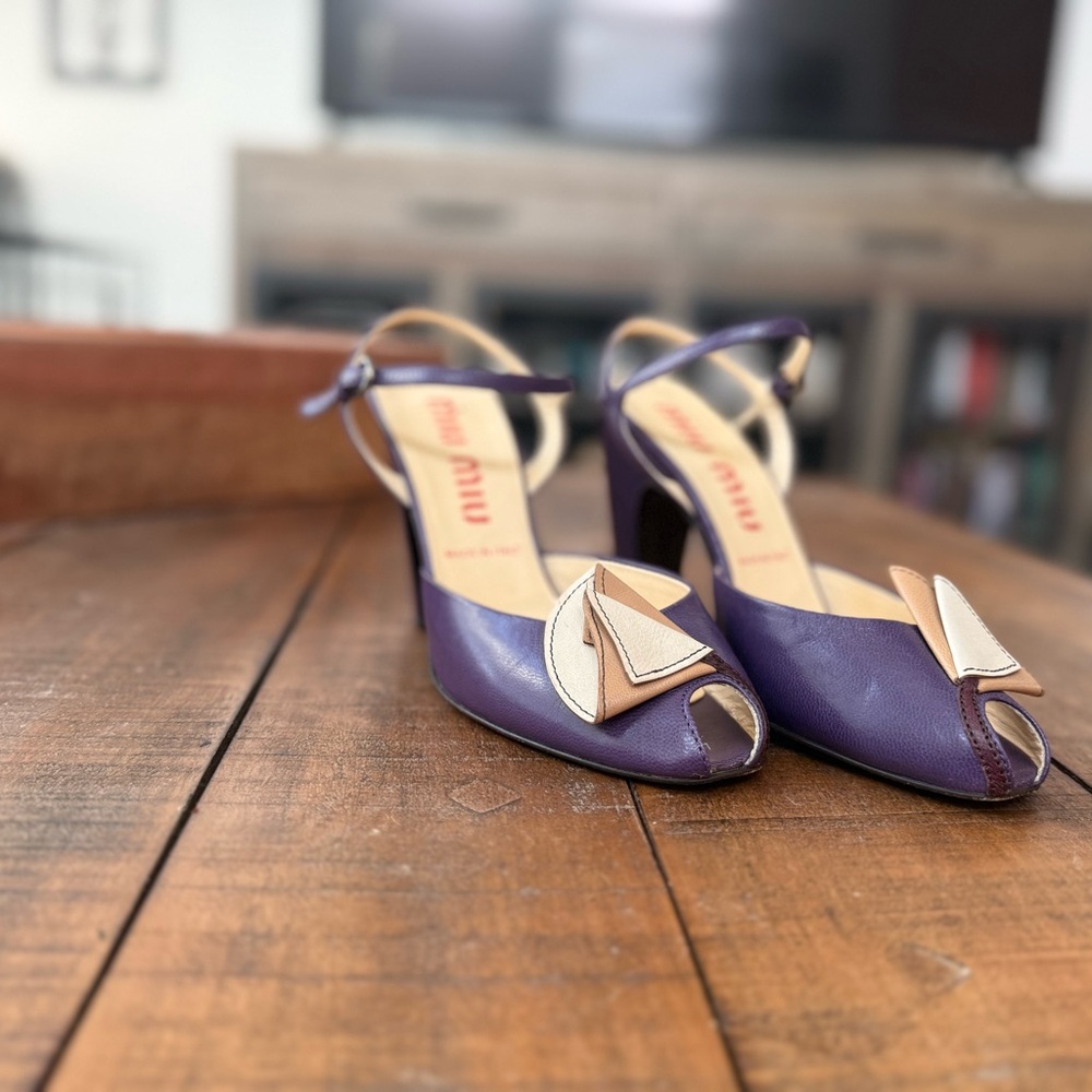 AUTHENTIC Miu Miu Purple and Cream Heels